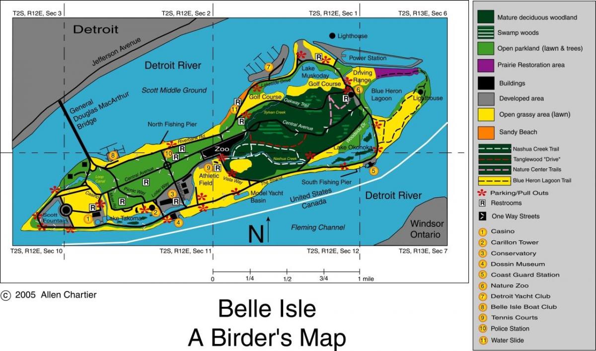 kaart Belle Isle Detroit