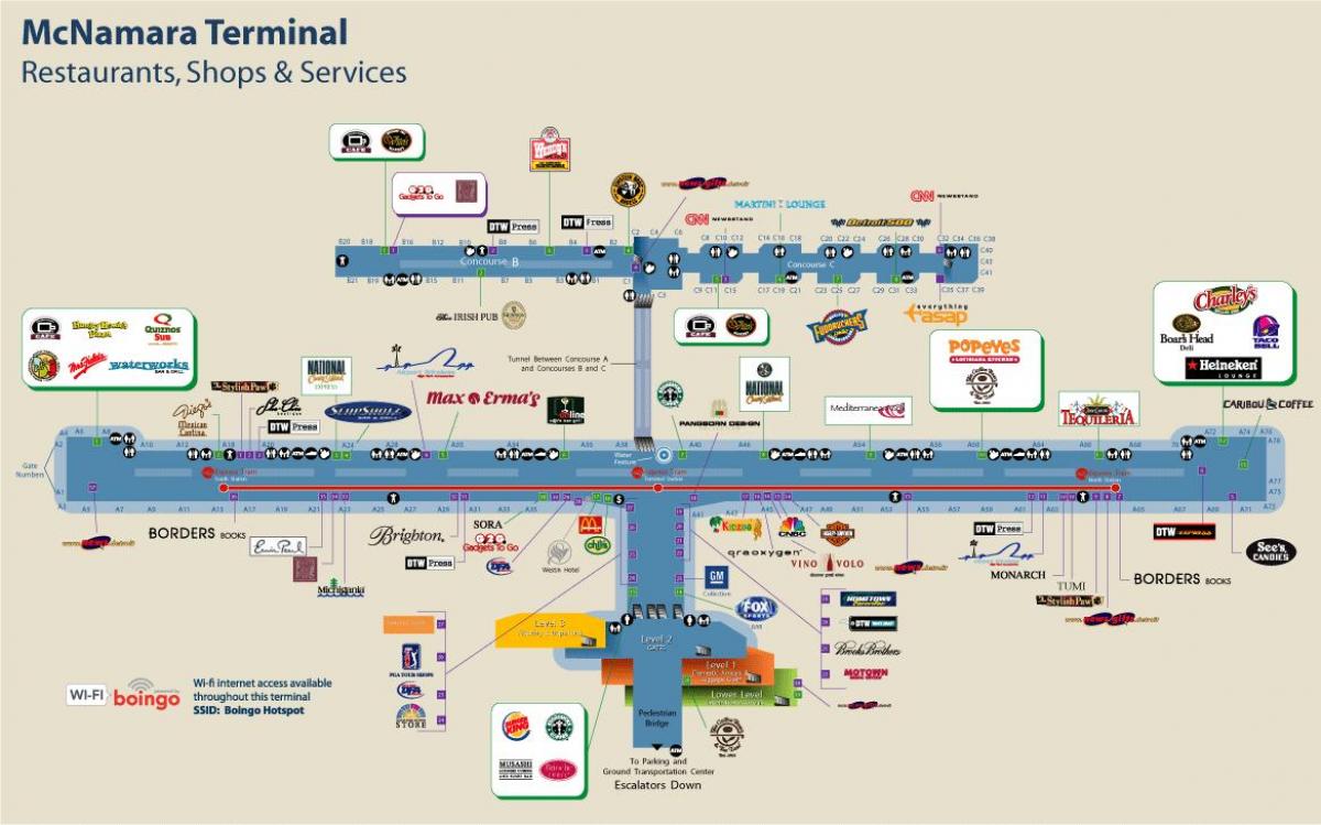 Detroit Airport restoran kaart
