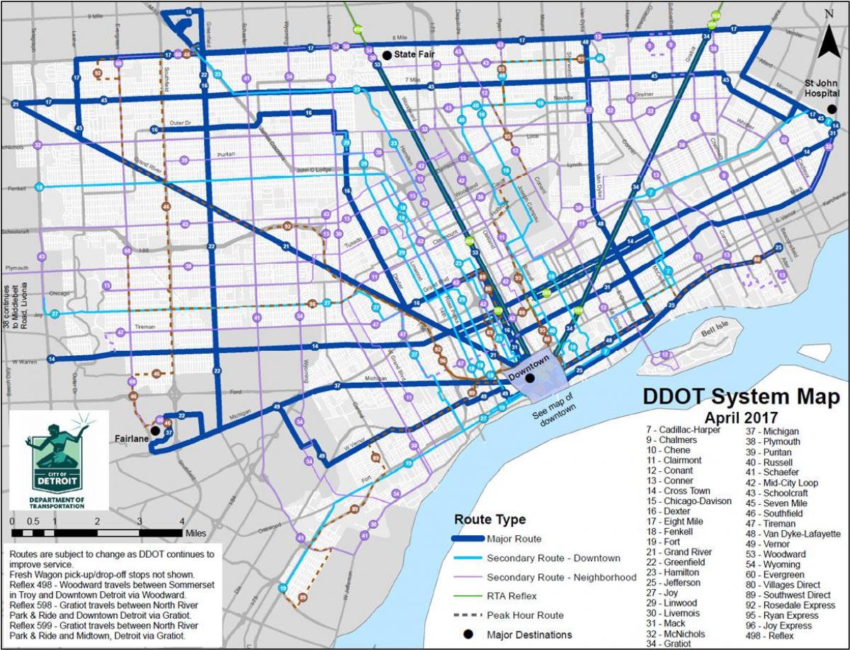 kaart Detroit Buss