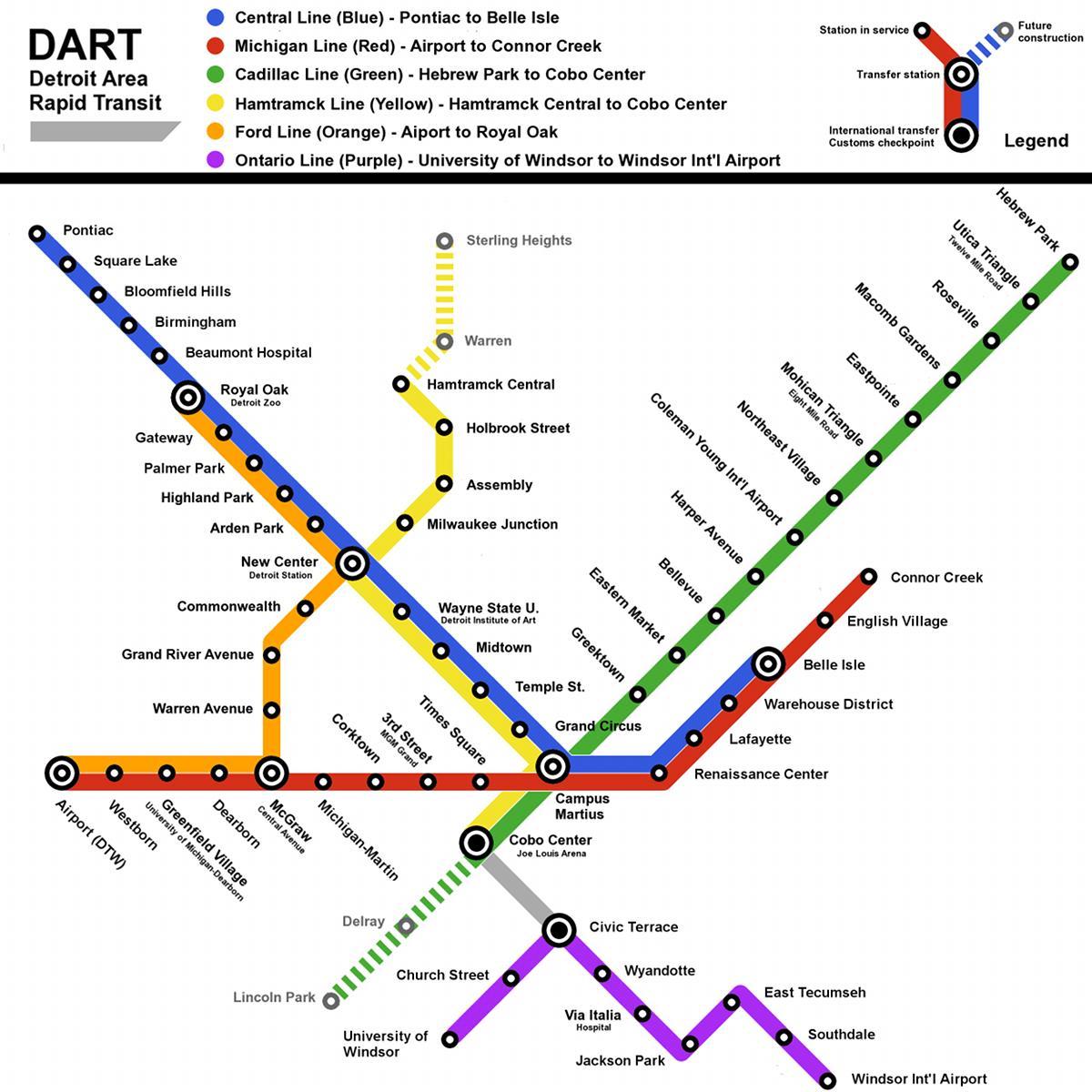 kaart Detroit Metro